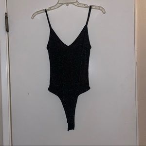 PRETTYLITTLETHING US SIZE 4 SHINY MESH BLACK BODYSUIT GREAT CONDITION